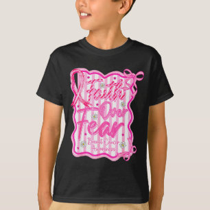 Camiseta Cruz Fé Sobre o Medo Conscientização do Câncer de 
