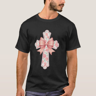 Camiseta Cruz Floral com Arco Fé Cristã Páscoa Primavera