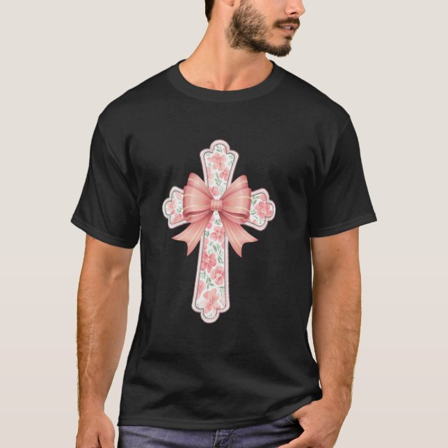 Camiseta Cruz Floral com Arco Fé Cristã Páscoa Primavera (Frente)
