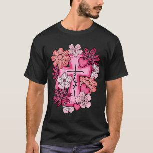 Camiseta Cruz Floral Rosa Fé Cristã Dia dos Namorados M