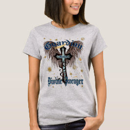 Camiseta Cruz Gótica com Asas Justiça Guardiã e Divina
