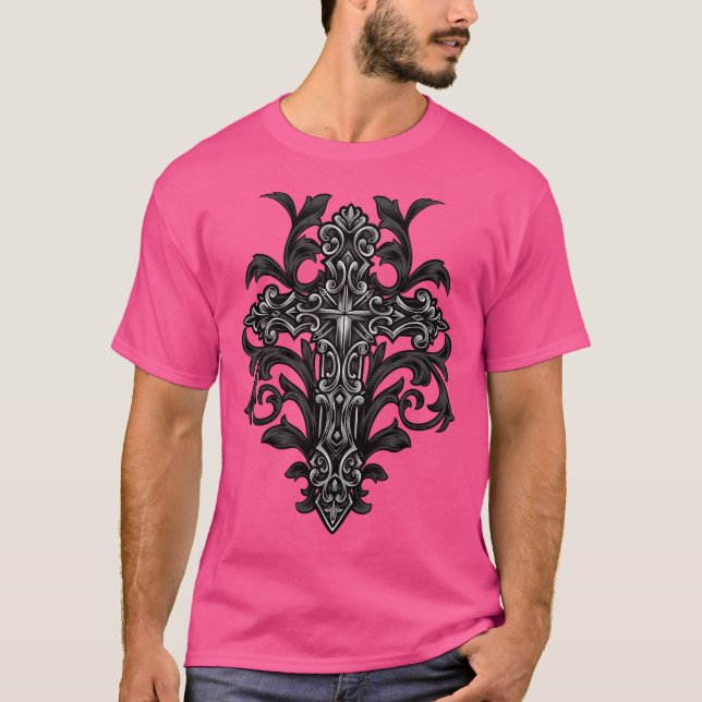 Camiseta Cruz Gótica Ornamental (Frente)