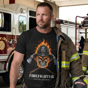 Camiseta Cruz Inferno Caveira de Bombeiro Personalizada 