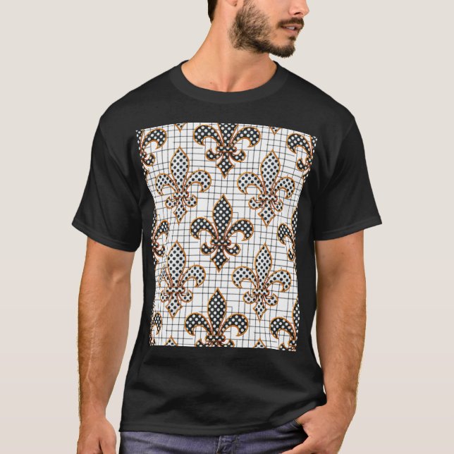 Camiseta Cruz Preto e Branco Xadrez Bolinhas Flor-de-lis  (Frente)