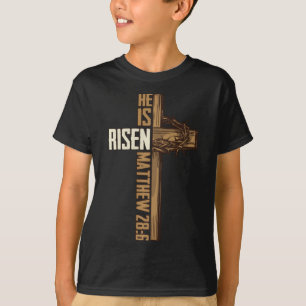 Camiseta Cruz Religiosa de Páscoa Ele Ressuscitou Jesus Cri