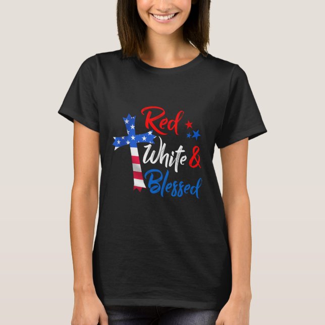 Camiseta Cruz Vermelho Branco & Bendito 4 de Julho Homens M (Frente)