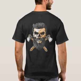 Camiseta Cruzamento de Machados Lenhador Caveira Barbuda