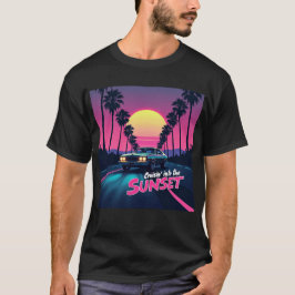 Camiseta Cruzando ao pôr do sol - Unidade retrô dos anos 80