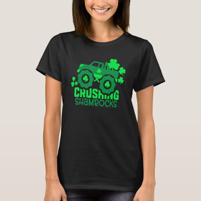 Camiseta Cruzando Shamrocks Monster Truck Rua Irlandesa Pat (Frente)