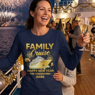 Camiseta Cruzeiro de Ano Novo da Família Navio Dourado Ano