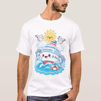 Camiseta Cruzeiro de Navio Kawaii Fofo Golfinho Mar Viagem