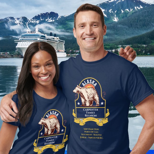 Camiseta Cruzeiro de Reunião Familiar de Urso do Alasca Per (Custom Cruise Alaska Shirts - For reunions, families and couples. )