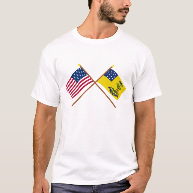 Camiseta Cruzou os Flags dos EUA e dos Estados Unidos (Frente)