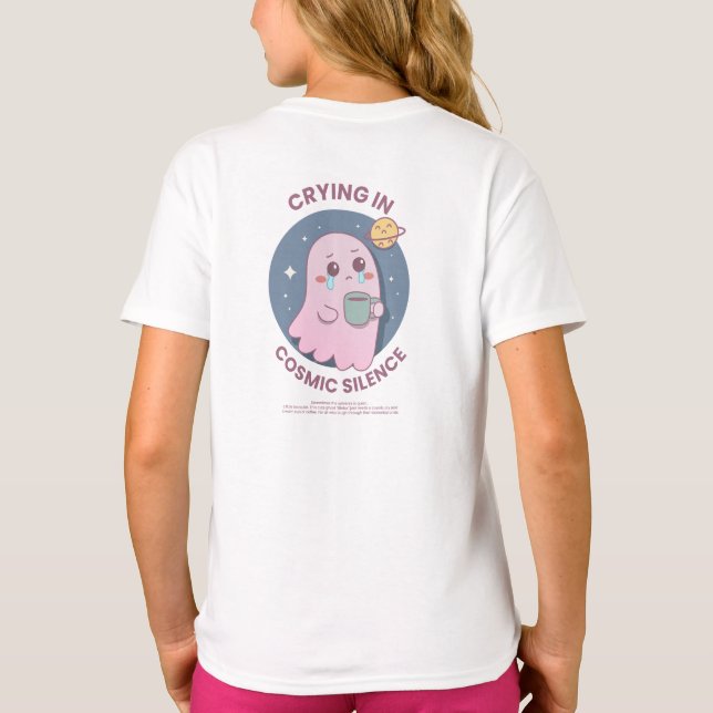 Camiseta Crying in Cosmic Silence – Cute Existential Ghost  (Verso)