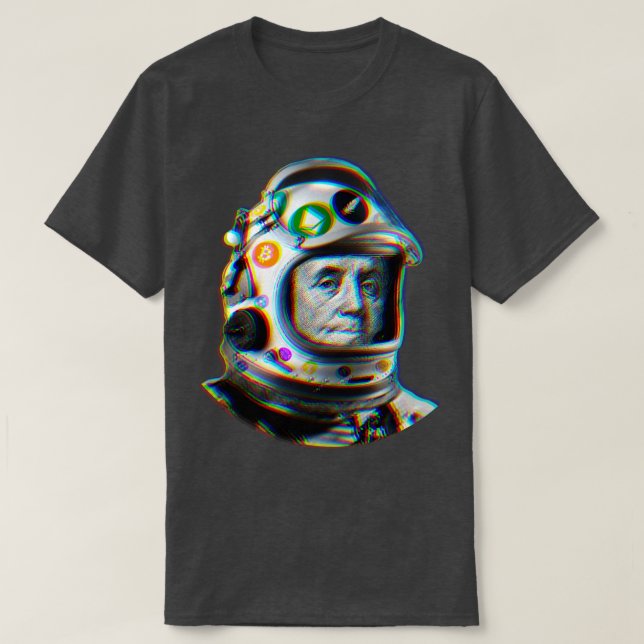 Camiseta Crypto Benjamin Cyber Space Astronaut Miner Glitt (Frente do Design)