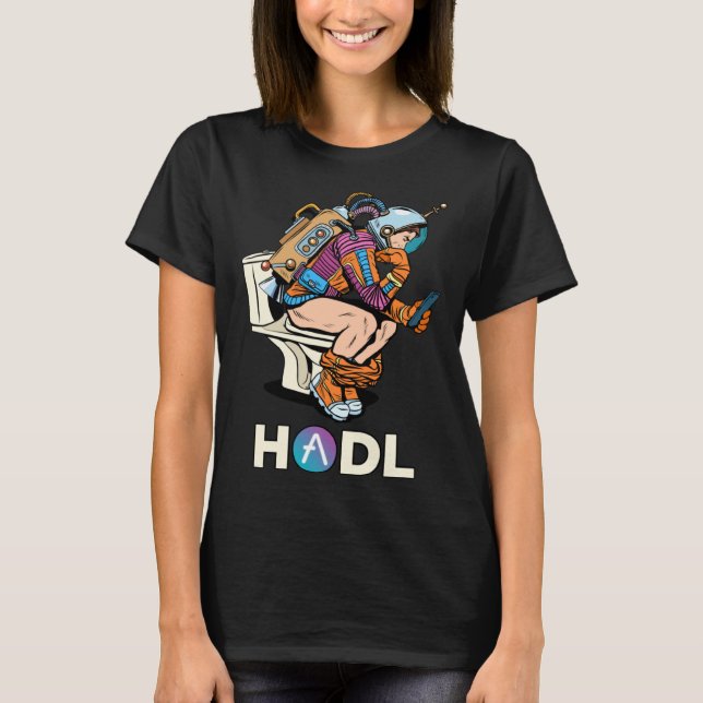 Camiseta Cryptocurrency Aave HODL Space Man On Toilet Merch (Frente)