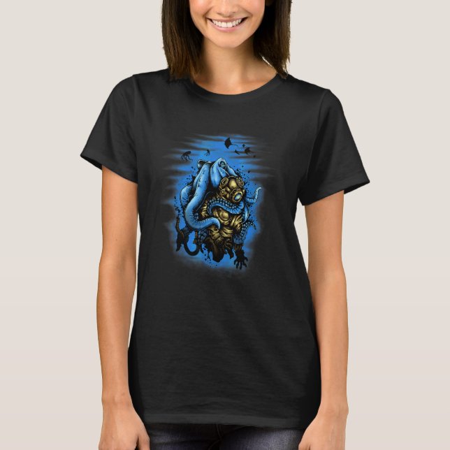 Camiseta Cthulhu SCUBA Lula do Mar Profundo Solte o Kraken  (Frente)