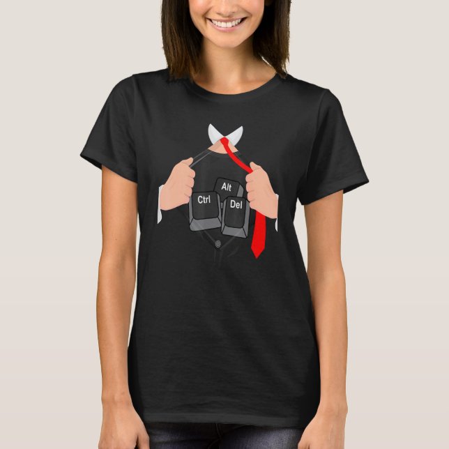 Camiseta Ctrl Alt Del I Código de Hacker de Computador Hack (Frente)