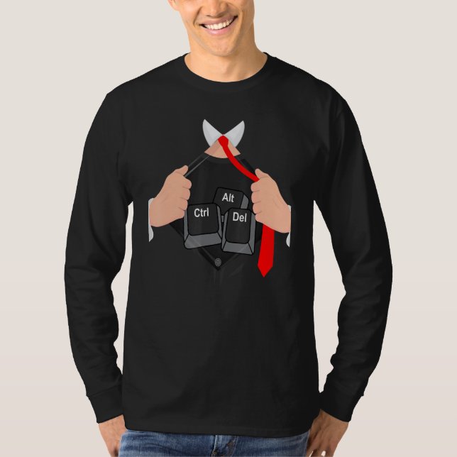 Camiseta Ctrl Alt Del I Código de Hacker de Computador Hack (Frente)