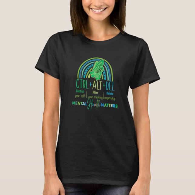 Camiseta Ctrl Alt exclui saúde mental Green ponto e vírgula (Frente)