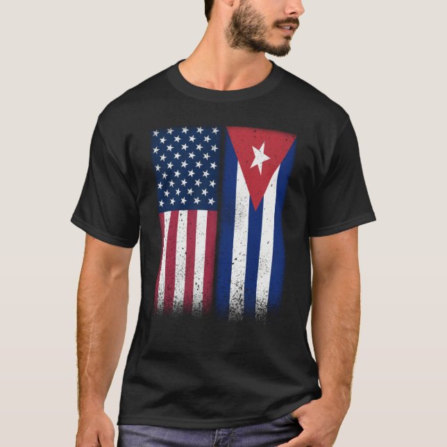 Camiseta Cuba Cuban American Flags Proud USA Cuba (Frente)