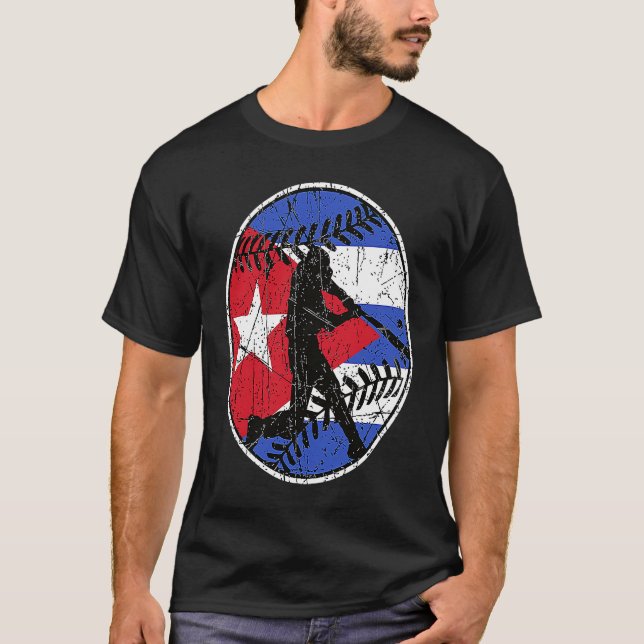 Camiseta Cuba Flag Baseball Hitter Cuban Baseball Fan Cuban (Frente)