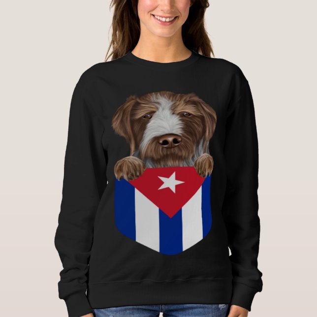 Camiseta Cuba Flag German Wirehaired Pointer Dog In Pocket (Frente)