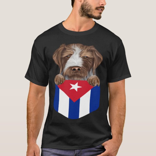 Camiseta Cuba Flag German Wirehaired Pointer Dog In Pocket (Frente)