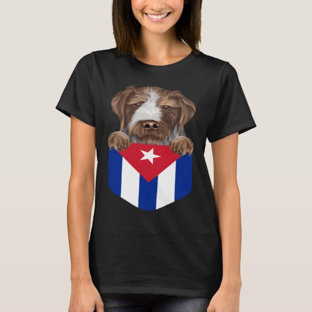 Camiseta Cuba Flag German Wirehaired Pointer Dog In Pocket (Frente)