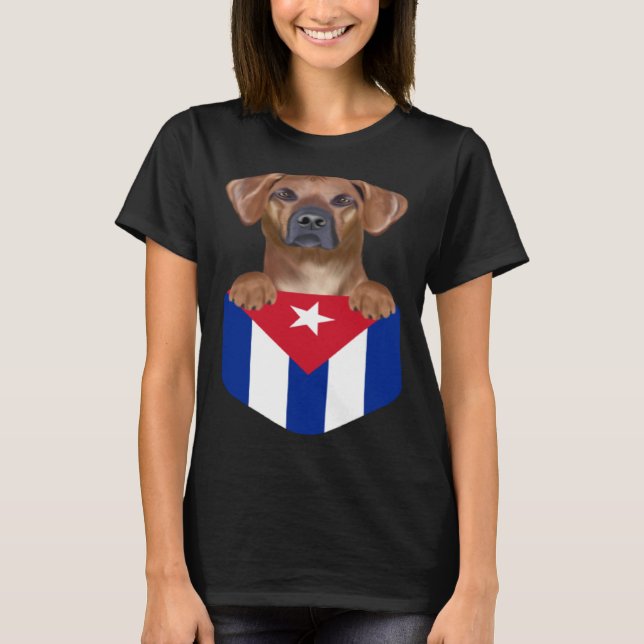 Camiseta Cuba Flag Rhodesian Ridgeback Dog In Pocket (Frente)