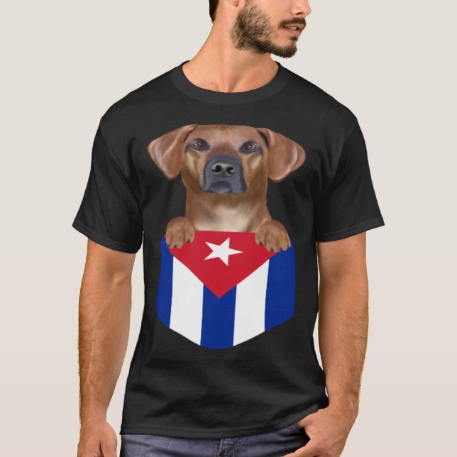 Camiseta Cuba Flag Rhodesian Ridgeback Dog In Pocket (Frente)