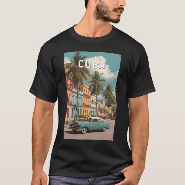 Camiseta Cuba Illustration Travel Art Vintage (Frente)