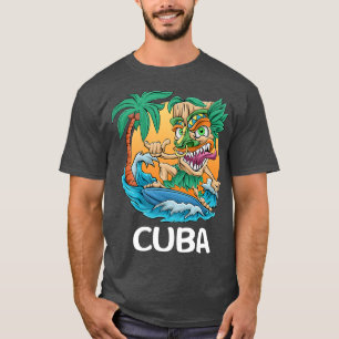 Camiseta Cuba Palm Tree Surfing Beach Vacing Tiki Man Pre
