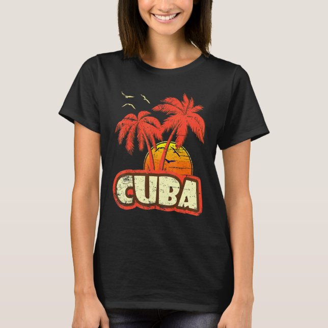 Camiseta Cuba Summer Palm Trees 80s Beach Sunset (Frente)