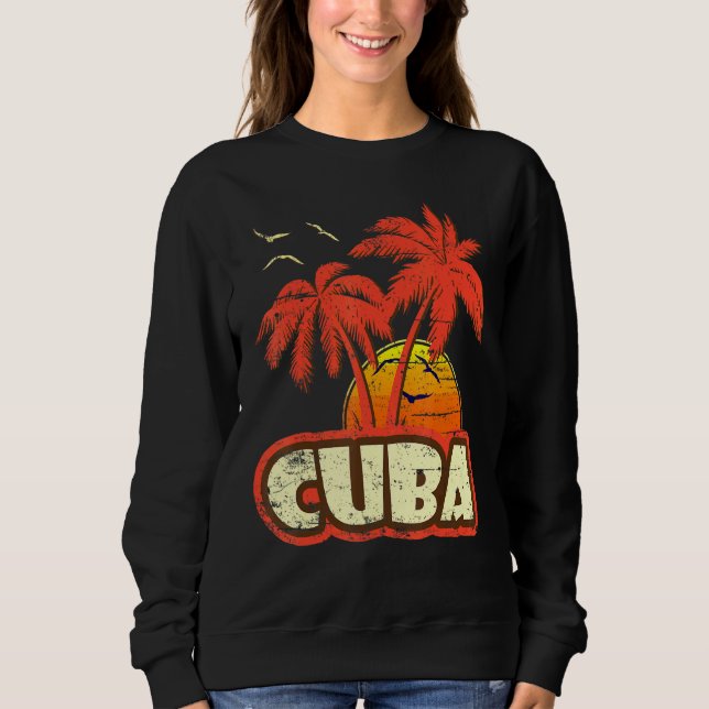 Camiseta Cuba Summer Palm Trees 80s Beach Sunset (Frente)