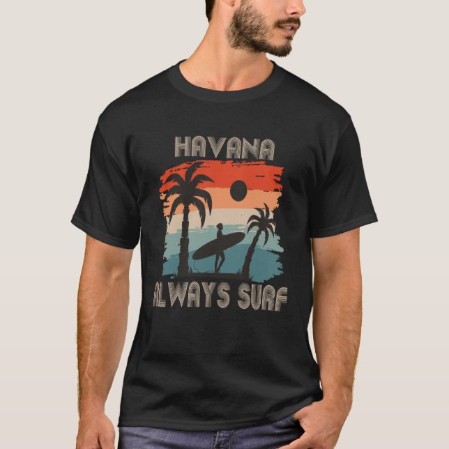 Camiseta Cuba Surfing Retro Palm tree Havana VacOcean (Frente)