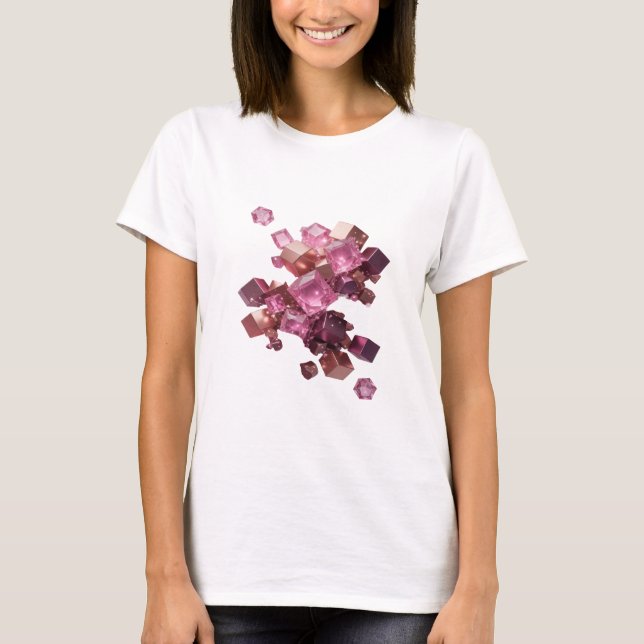 Camiseta Cubo de Cristal Rosa Voador no Espaço Rosa Chic (Frente)