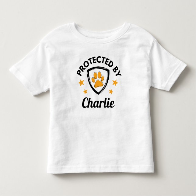 Camiseta Cubo de Nome Personalizado de Cachorro "Protegido  (Frente)