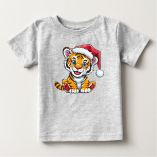 Camiseta Cubo de Tigre de Cartoon Adorável Vestindo um Chap