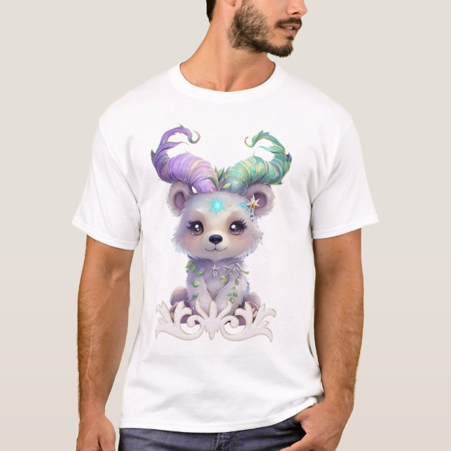 Camiseta Cubo de urso mágico com brilho pastel. (Frente)