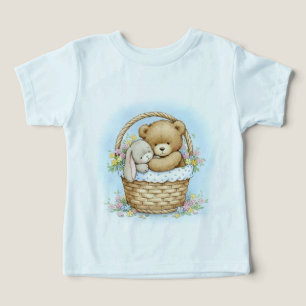 Camiseta Cubo e coelho de urso em cesta tecida