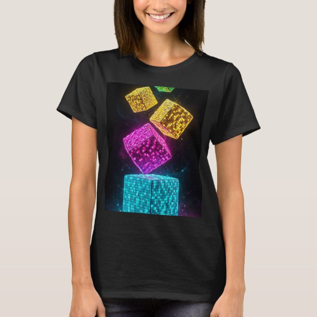 Camiseta Cubo Geométrico Super 3D Neon (Frente)