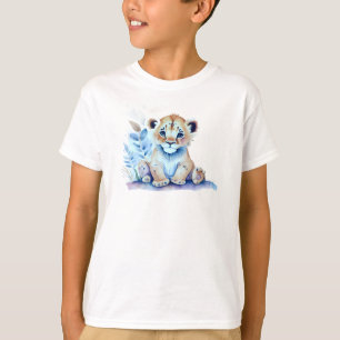 Camiseta Cubo Leão Adorável Cercado por Folhas e Fl