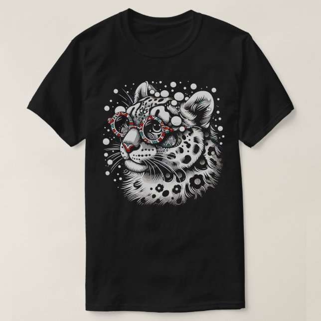 Camiseta Cubo-Leopardo-de-Neve Cubo Grande Gato Animal Art  (Frente do Design)