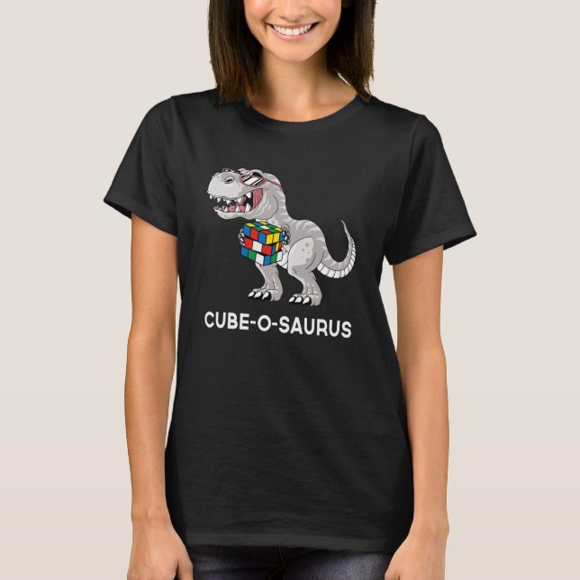 Camiseta Cubo o saurus Velocidade Competitiva Cortando Dino (Frente)