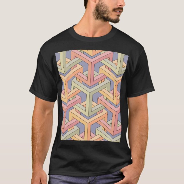 Camiseta Cubos 3D, Padrão De Ilusão Óptica. (Frente)
