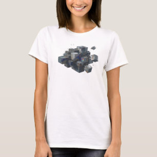 Camiseta Cubos Abstratos Prateados Chic Impressão Criativa