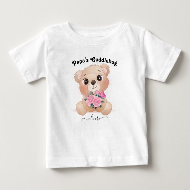 Camiseta Cuddlebug do papai com nome de bebê Urso Castanho (Frente)