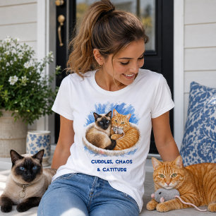 Camiseta Cuddles & Catitude Aquarela Gatos Fofos