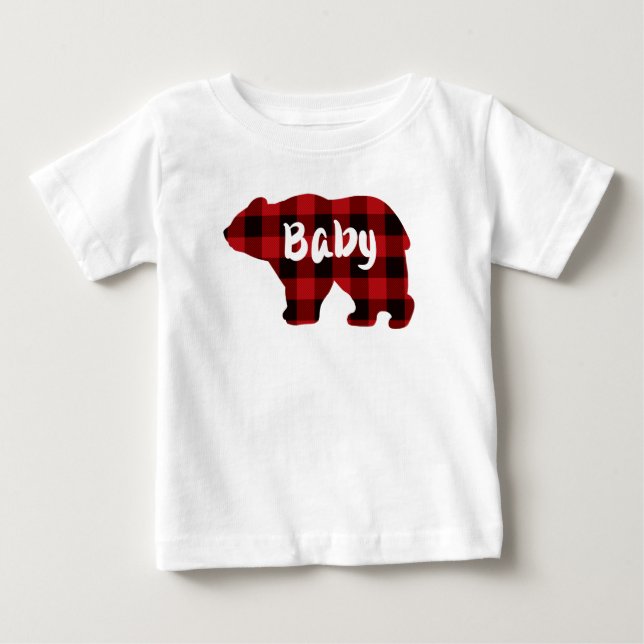 Camiseta Cué Bebê urso vermelho xadrez preto (Frente)